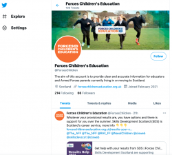 A screengrab of the Forces Children's Education Twitter feed