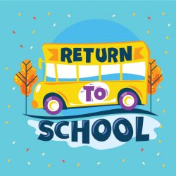 Return to school illustration on a yellow school bus