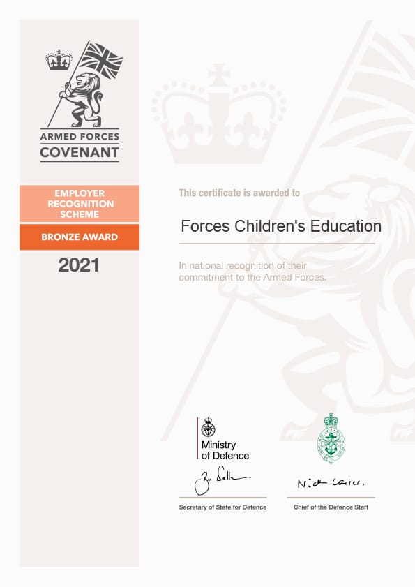 Forces Children's Education's Bronze Award Certificate