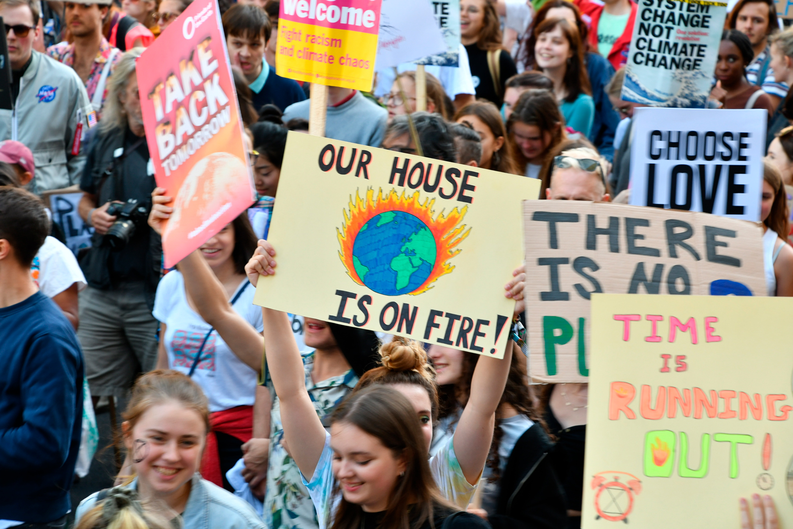 A crowd of young people at a climate protest
