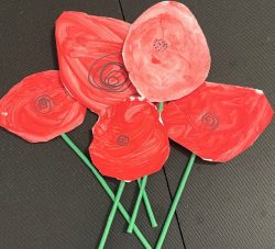 A bouquet of poppies drawn by young children