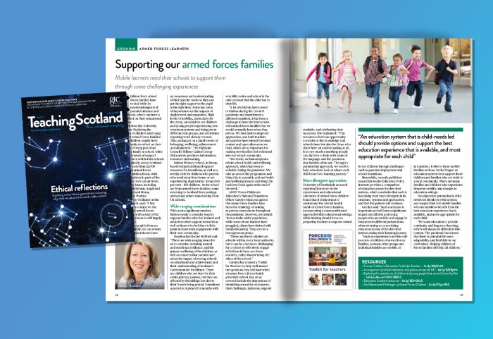 Forces Children's Education and the National Transitions Officer have been featured in the latest issue of Teaching Scotland magazine from the GTCS