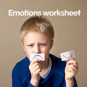 Emotions Worksheet - boy showing his feelings with paper smiles