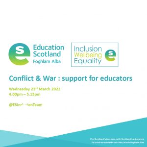 A cover graphic from the Education Scotland Conlfict and War support for educators presentation