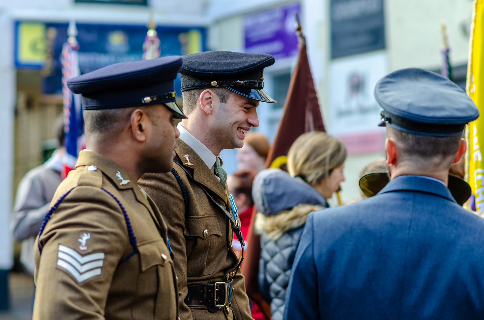 Smiling soldiers at a remembrance day parade