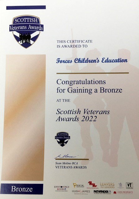 A close up of our Bronze Award certificate