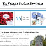 A screenshot of the latest issue of the Veterans Scotland e-newsletter featuring a story about the National Service of Remembrance