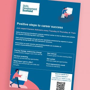 A screengrab of the SDS poster for their Positive Steps to Careers Success webinar series