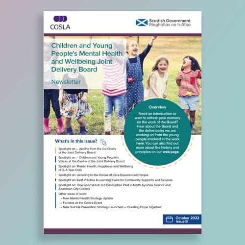 The cover of issue five of the 'Children and Young People's Mental Health and Wellbeing Joint Deliver Board' newsletter