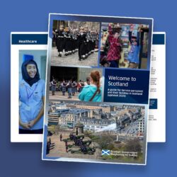 The cover and a spread from the 2025 Welcome to Scotland Guide.