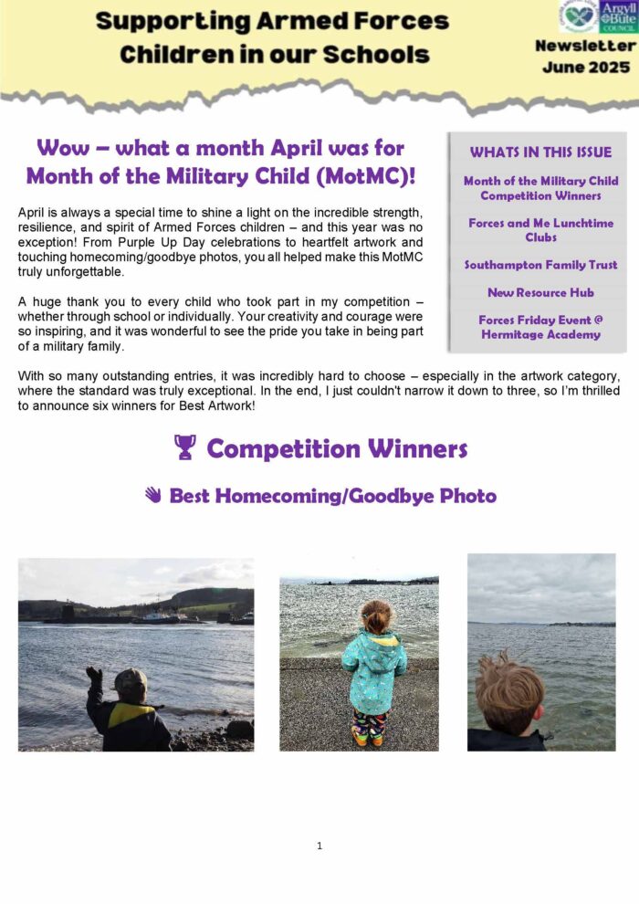 The cover of this month's Argyll & Bute Armed Forces Pupil Support newsletter.