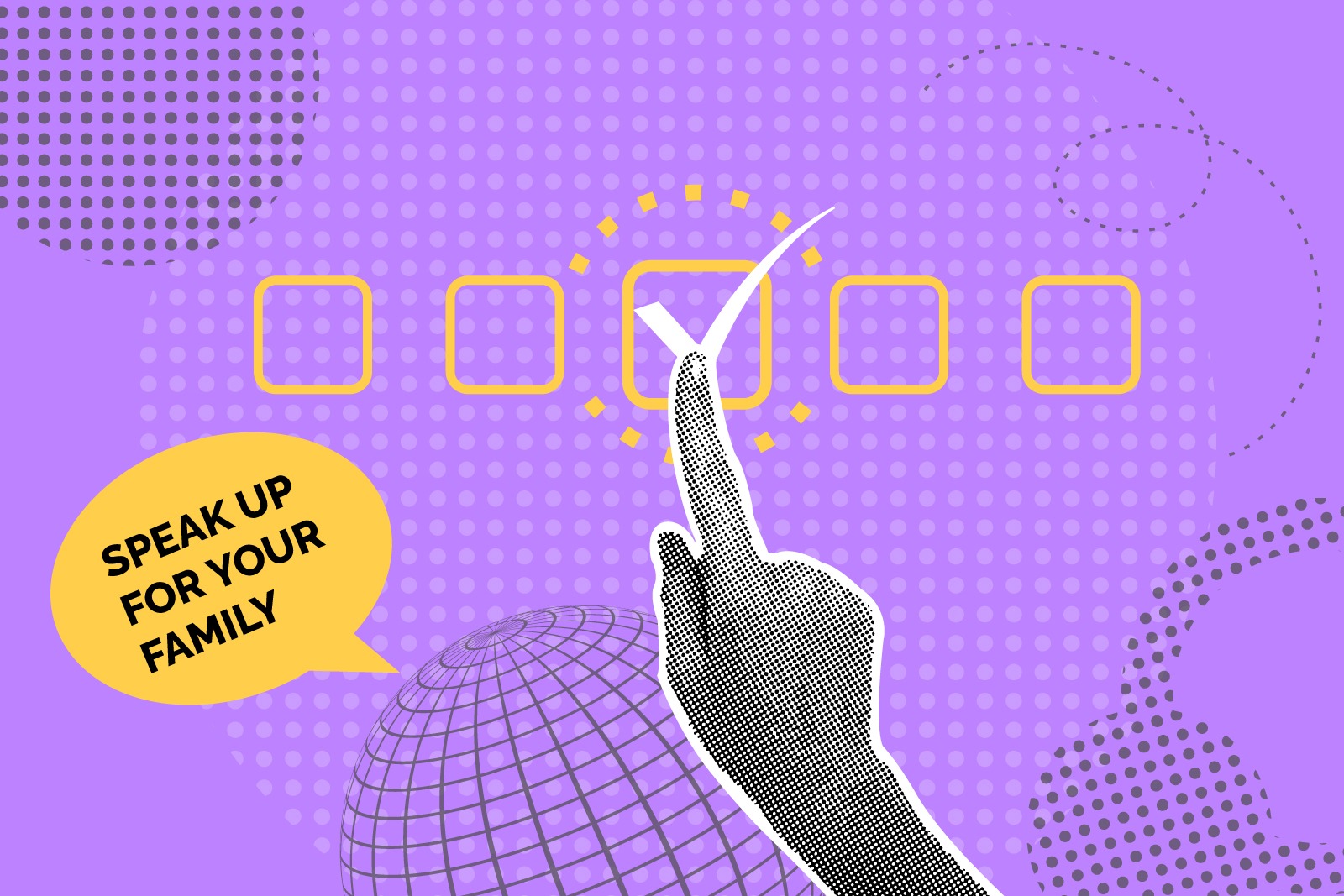 A pop art illustration shows a hand checking a box on a survey.