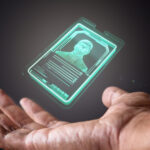 An illustration shows a hand outstretched with a digital ID card hovering above.