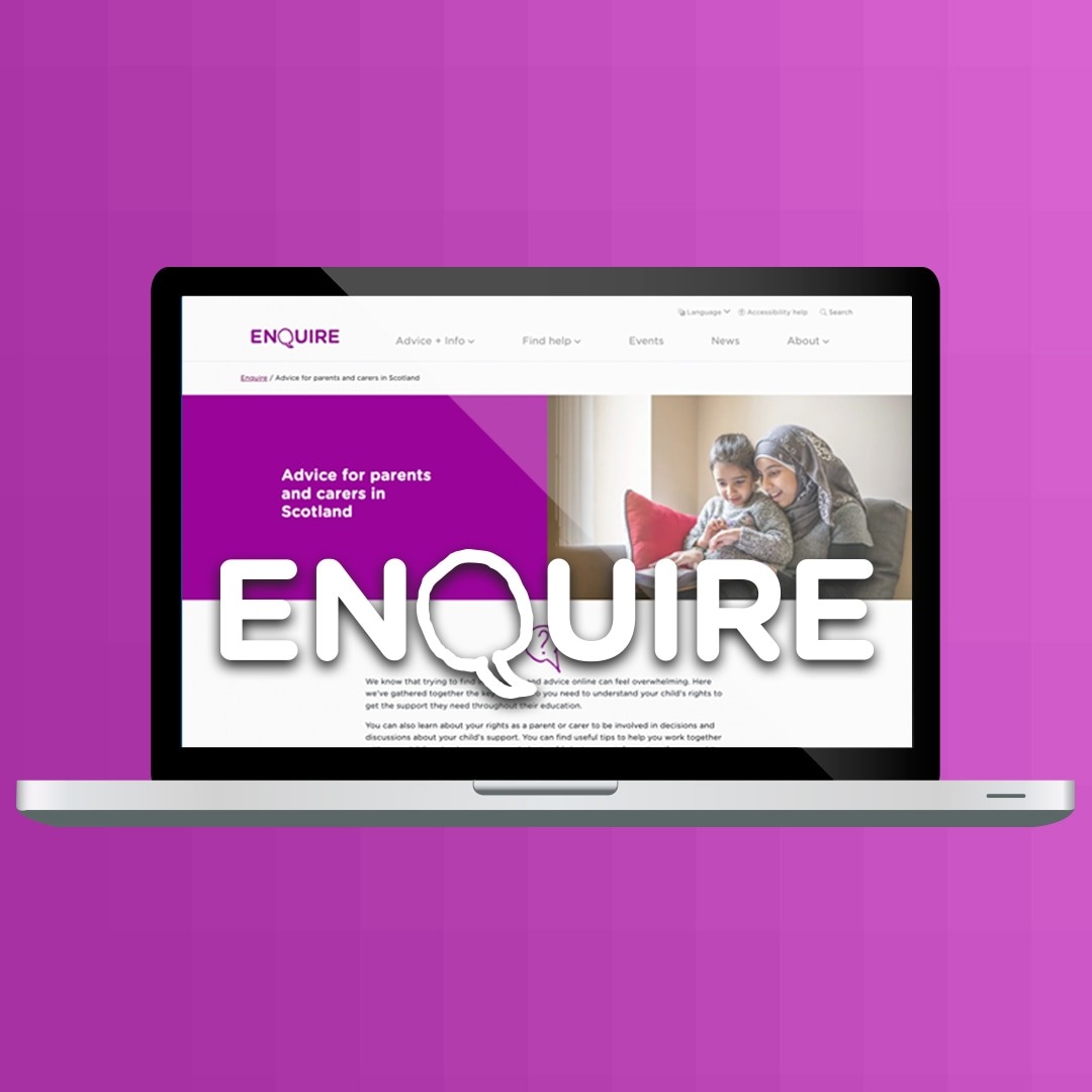 The Enquire website parents page is displayed on a laptop screen.