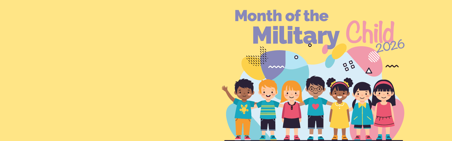 An illustration of some children under the heading 'Month of the Military Child 2026'