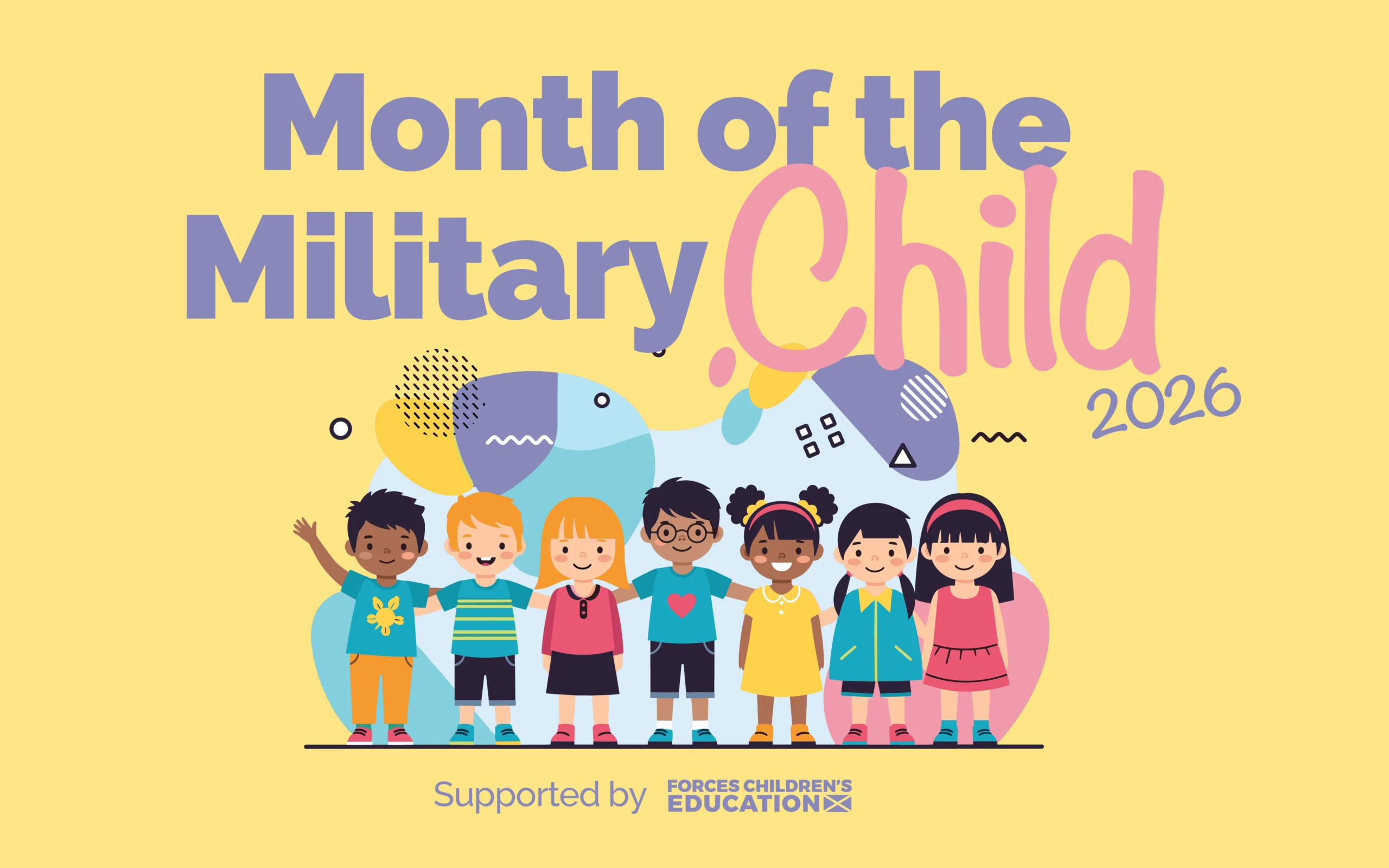 An illustration of some children under the heading 'Month of the Military Child 2026'