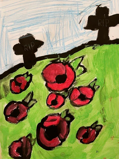 Drawing of poppies in a war memorial garden
